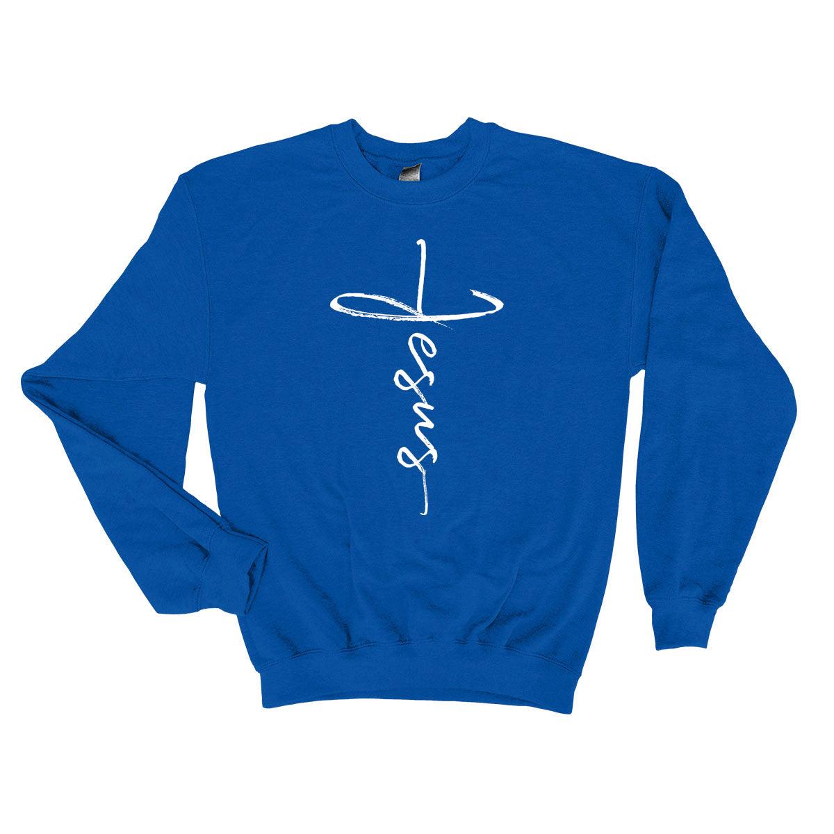 Our True God Apparel Sweatshirt / Royal Blue / S Jesus Cross Long Sleeve