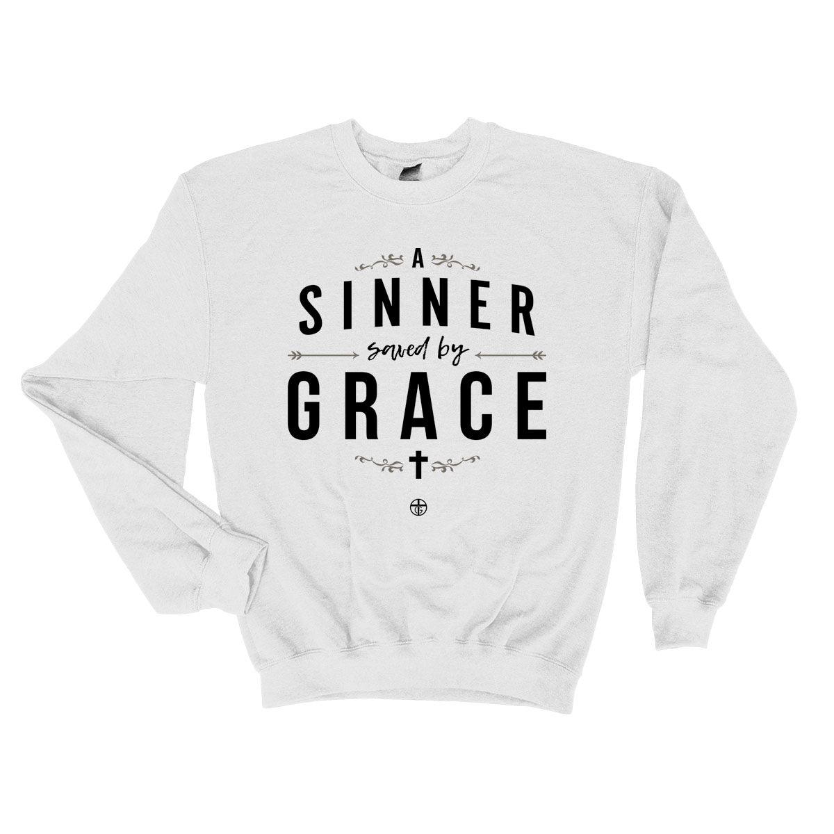 Our True God Apparel Sweatshirt / White / S A Sinner Saved By Grace Long Sleeve