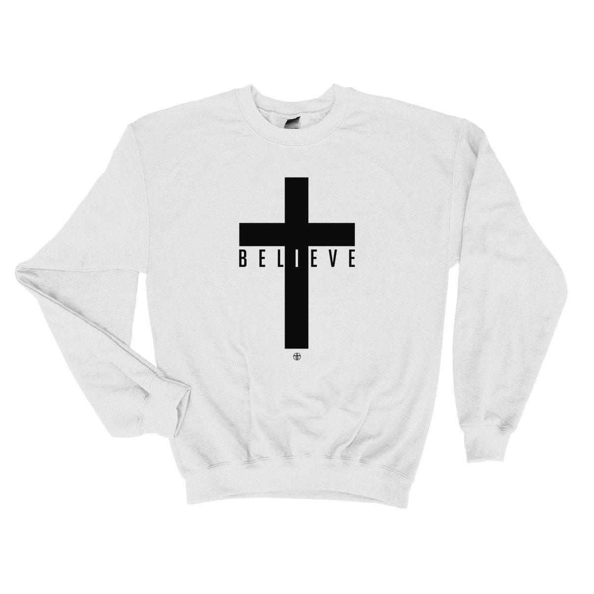 Our True God Apparel Sweatshirt / White / S Cross Believe Long Sleeve