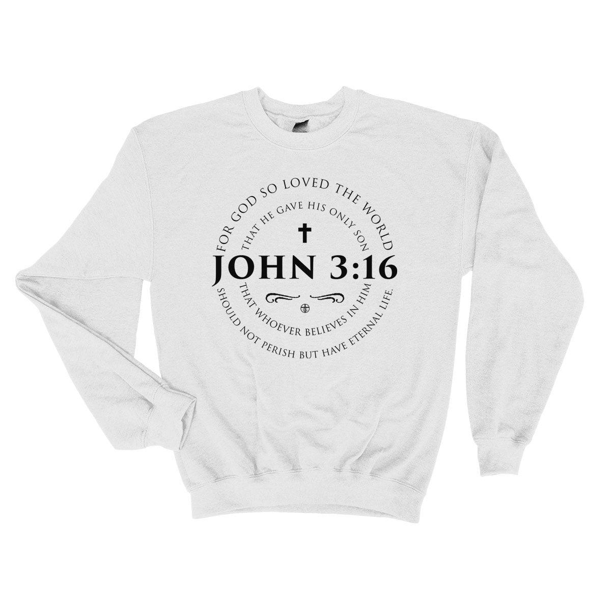 Our True God Apparel Sweatshirt / White / S John 3:16 Long Sleeves