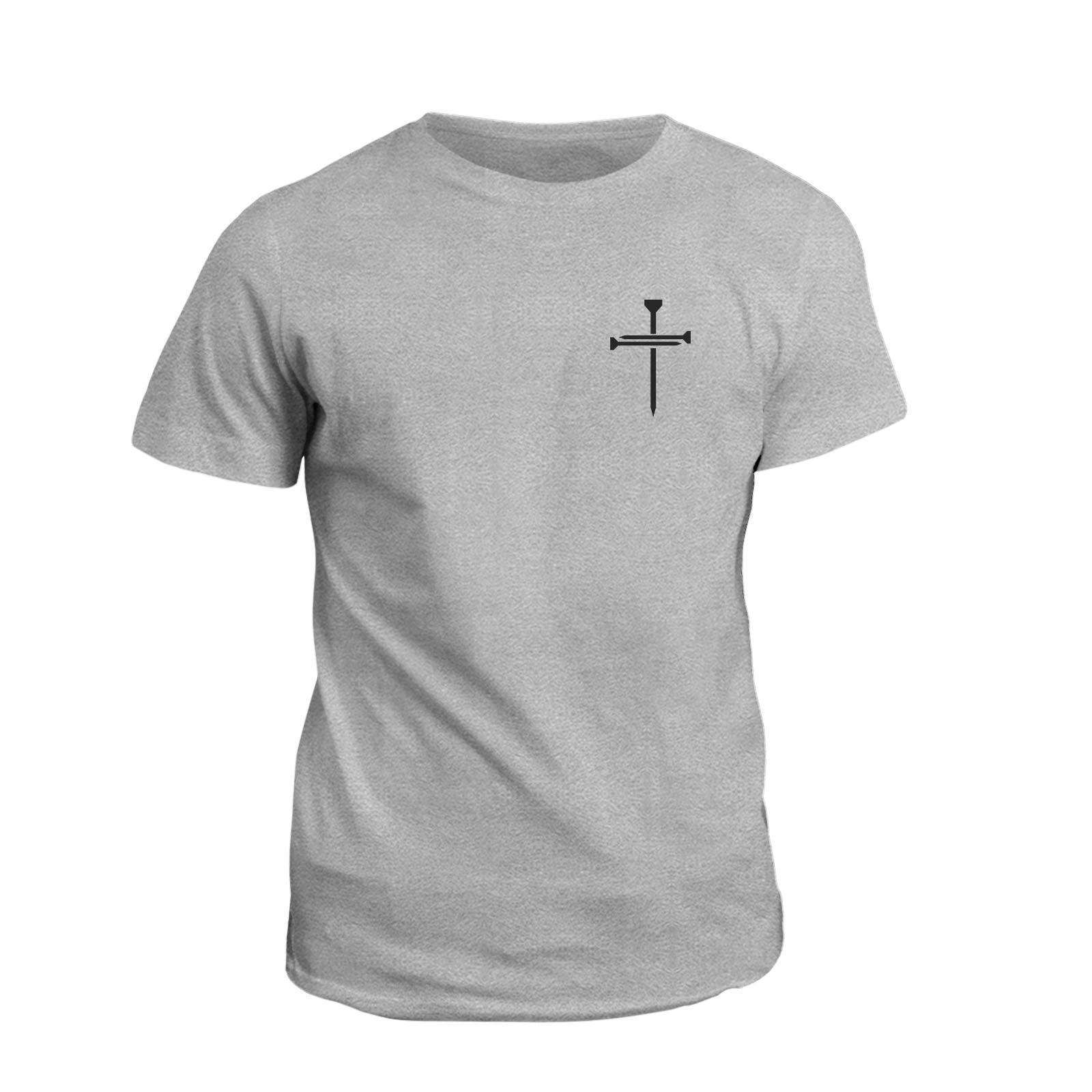 Our True God Apparel T-Shirt / Grey / S Nail Cross Left Chest