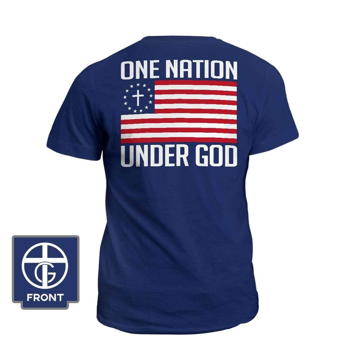 Our True God Apparel T-Shirt / Navy / S One Nation Under God (Back Print)