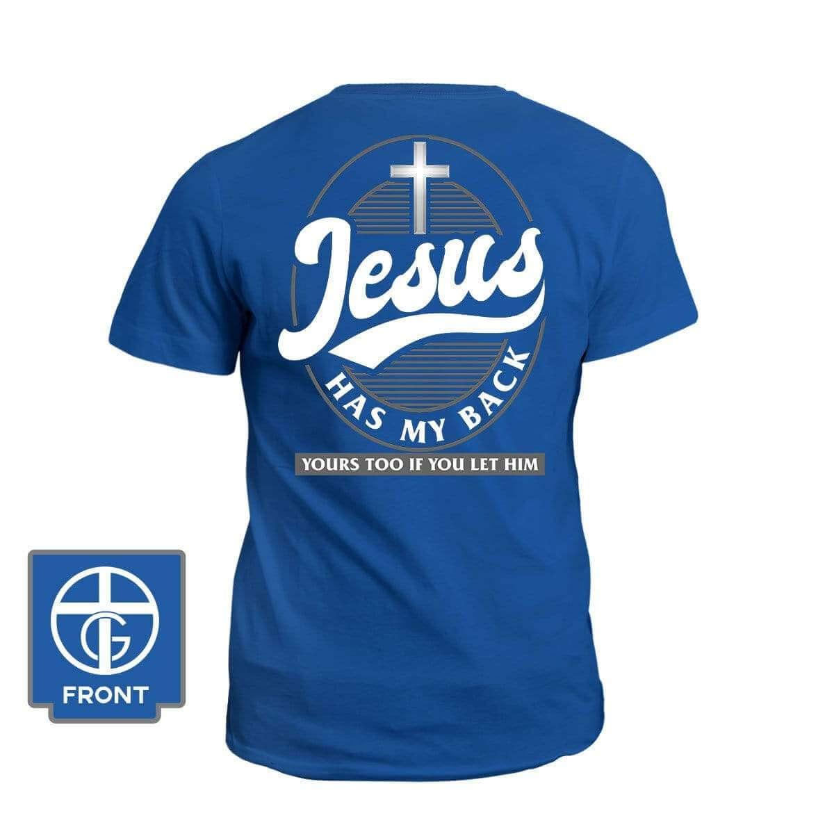 Our True God Apparel T-Shirt / Royal Blue / S Jesus Has My Back (Back Print)