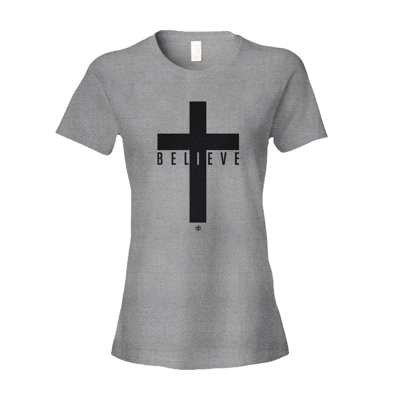 Our True God Apparel Women's Shirt / Grey / S Cross Believe