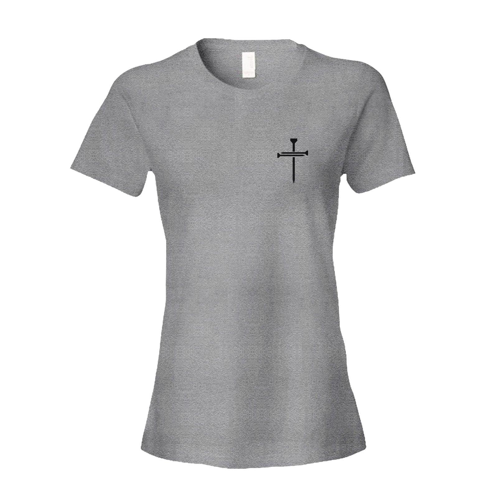 Our True God Apparel Women's Shirt / Grey / S Nail Cross Left Chest