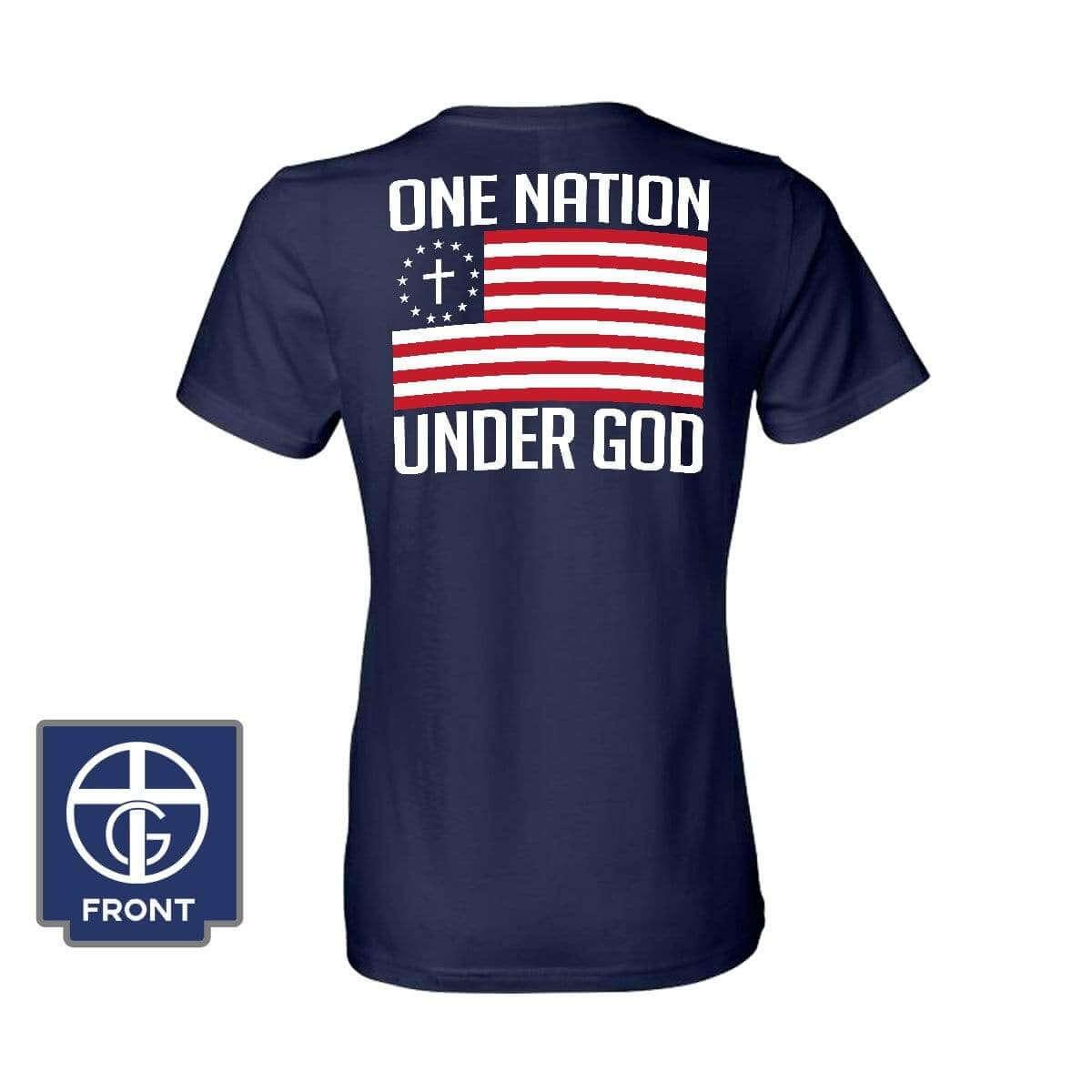 Our True God Apparel Women's Shirt / Navy / M One Nation Under God (Back Print)