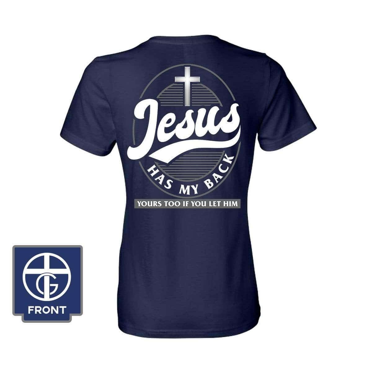 Our True God Apparel Women's Shirt / Navy / S Jesus Has My Back (Back Print)