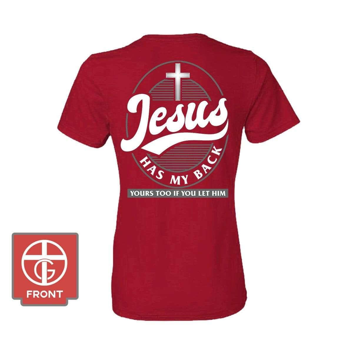 Our True God Apparel Women's Shirt / Red / S Jesus Has My Back (Back Print)