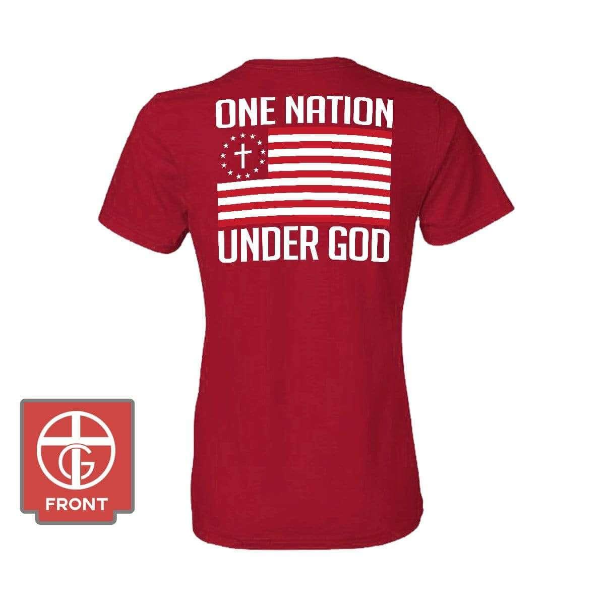 Our True God Apparel Women's Shirt / Red / S One Nation Under God (Back Print)