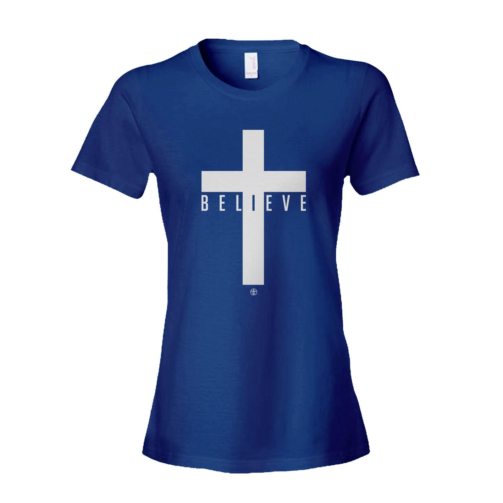 Our True God Apparel Women's Shirt / Royal Blue / S Cross Believe