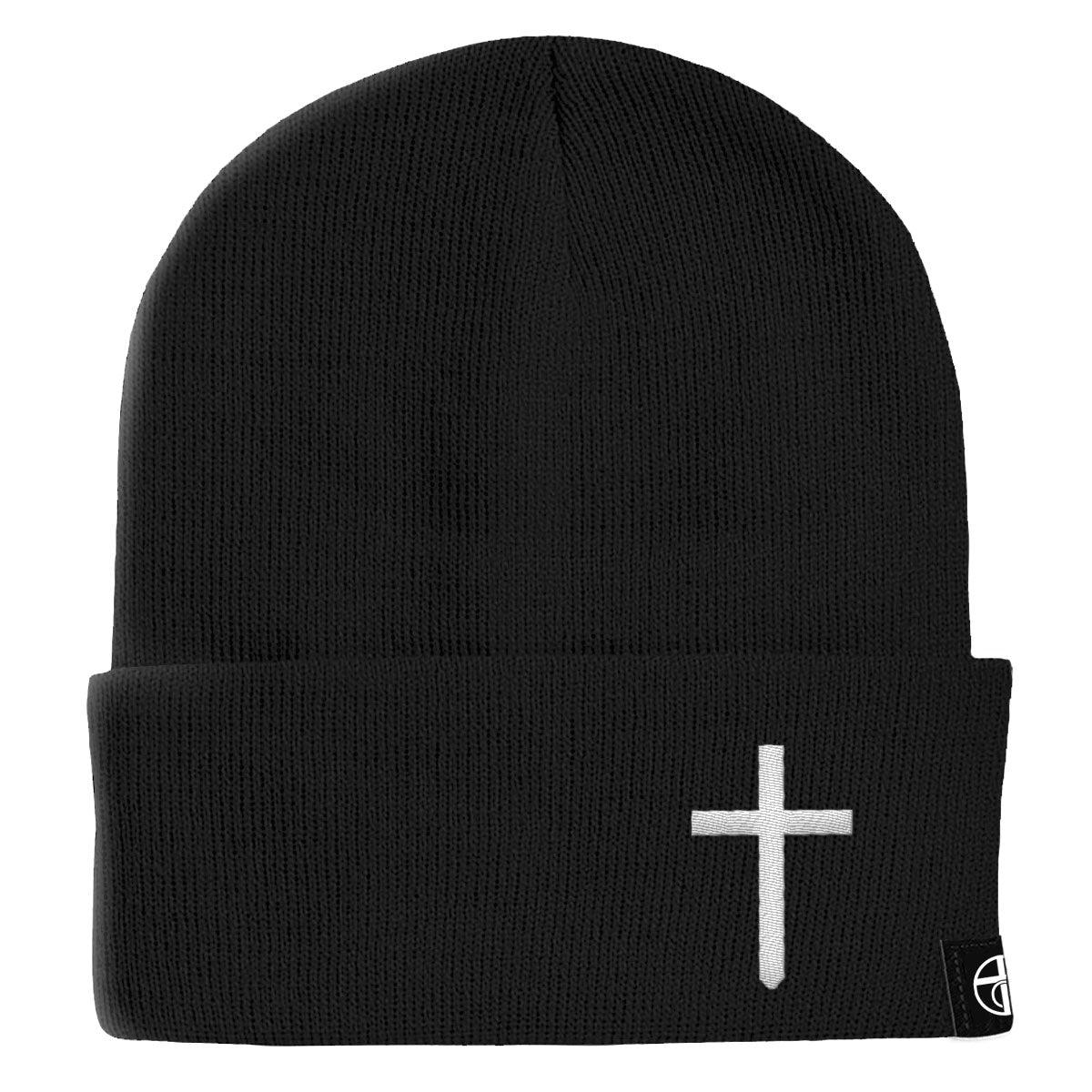 Our True God Hat Beanies Cuffed / Black / One Size Cross Lower Left Beanies