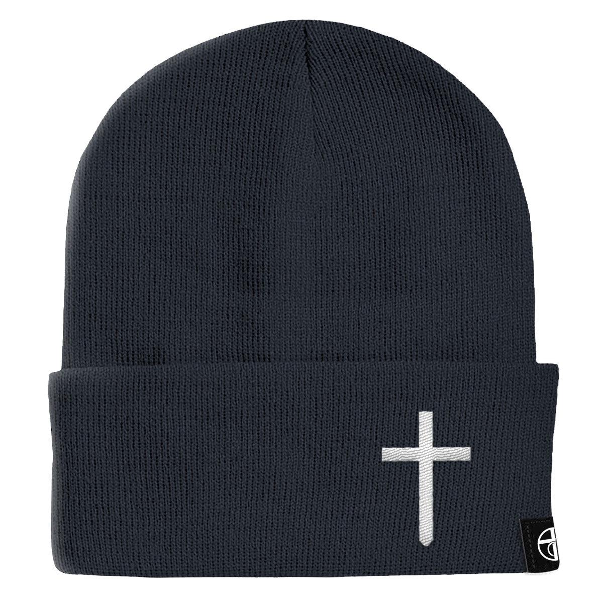 Our True God Hat Beanies Cuffed / Navy / One Size Cross Lower Left Beanies