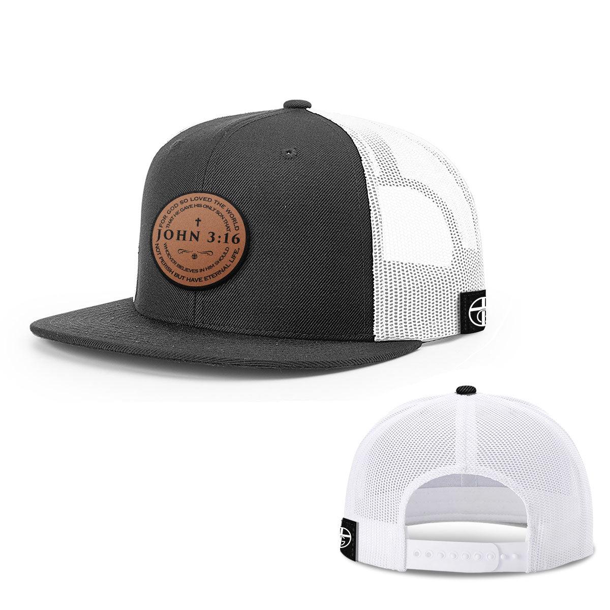 Our True God Hat Snapback Flatbill / Black and White / One Size John 3:16 Circle Leather Patch Hats