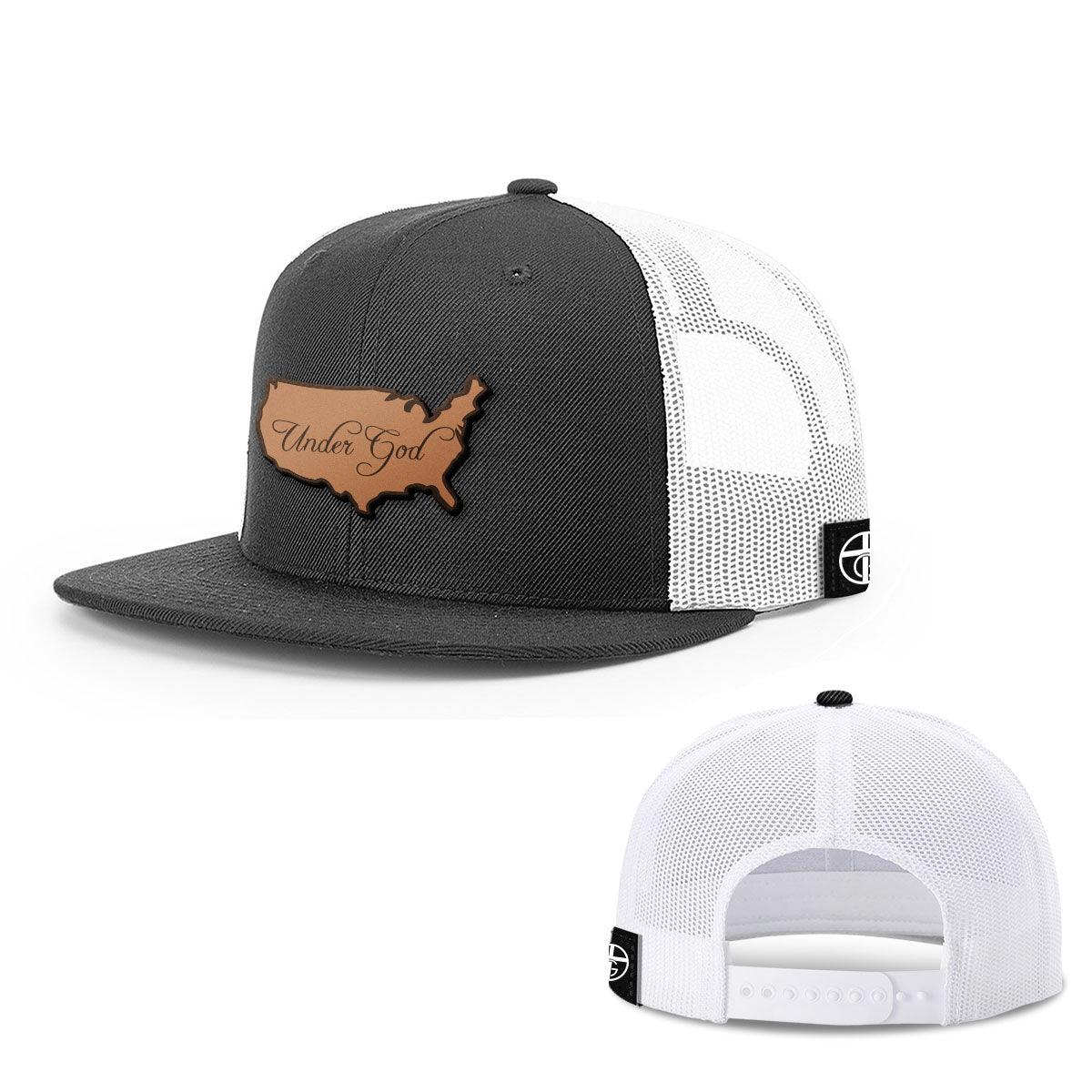 Our True God Hat Snapback Flatbill / Black and White / One Size Under God Leather Patch Hats