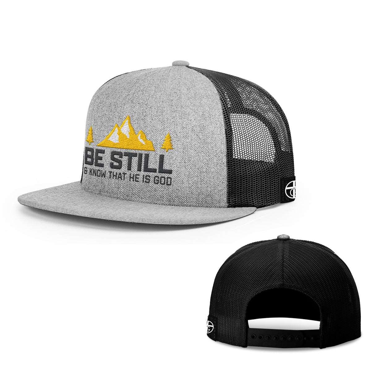 Our True God Hat Snapback Flatbill / Heather and Black / One Size Be Still And Know That He Is God Hats