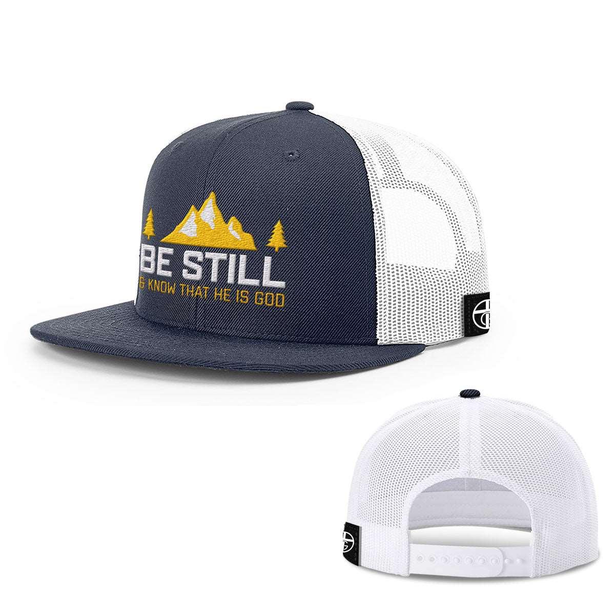 Our True God Hat Snapback Flatbill / Navy and White / One Size Be Still And Know That He Is God Hats