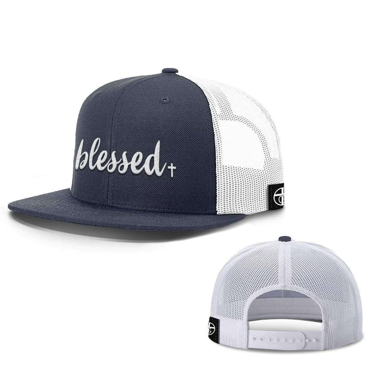 Our True God Hat Snapback Flatbill / Navy and White / One Size Blessed Cross Hats