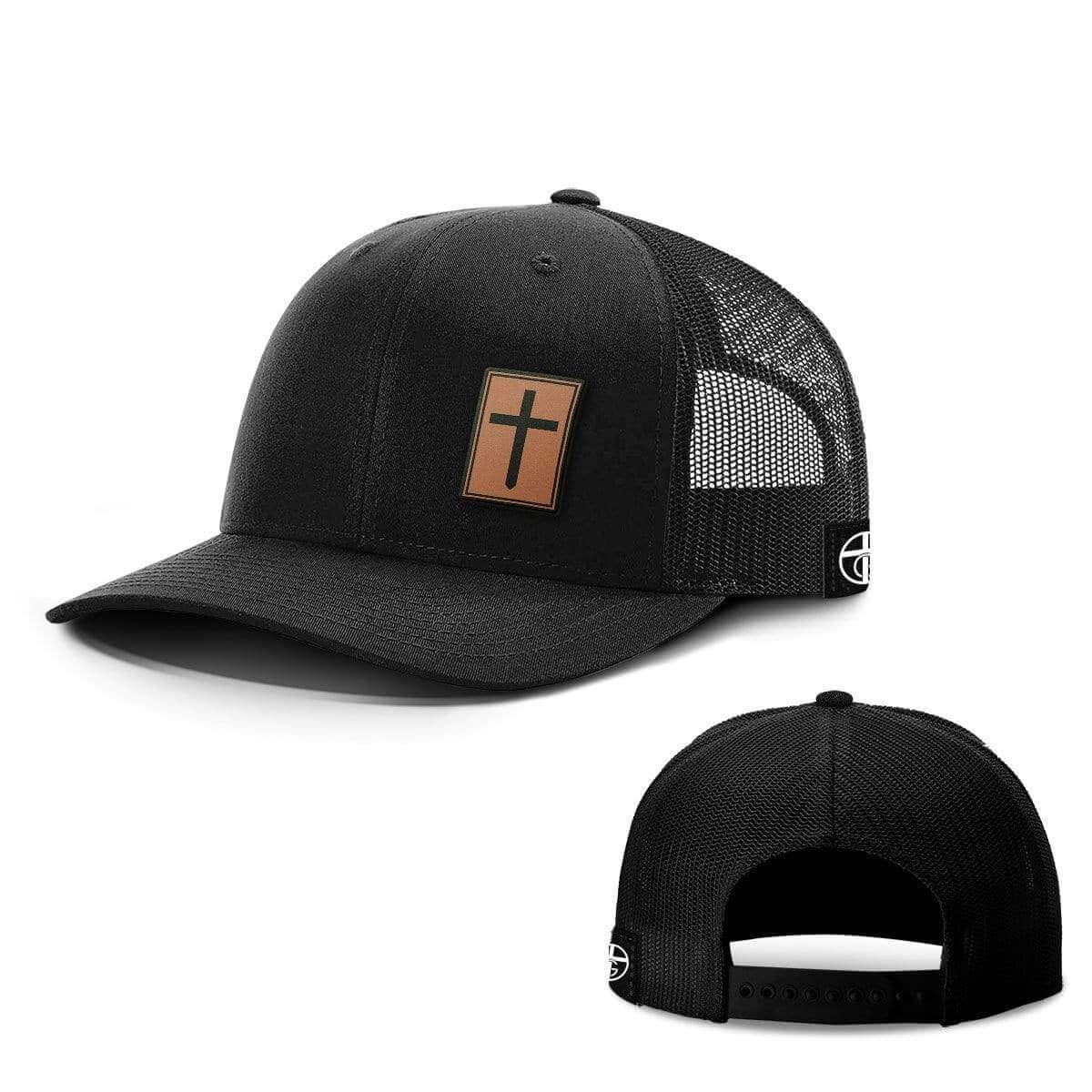 Our True God Hat Snapback / Full Black / One Size Cross Leather Patch Hats