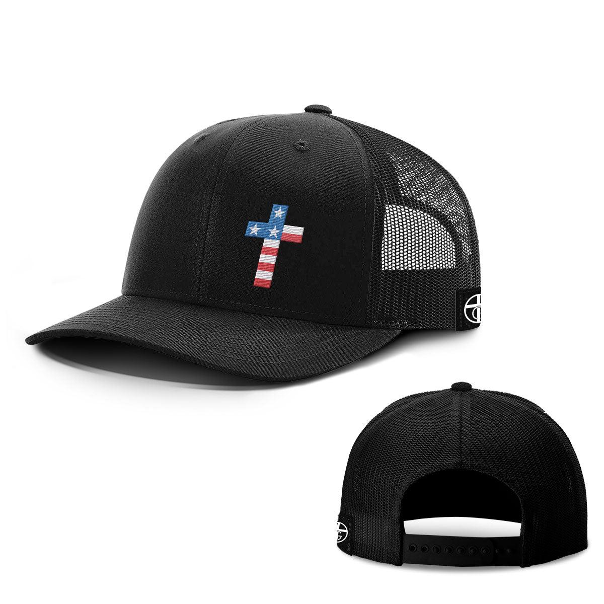 Our True God Hat Snapback / Full Black / One Size USA Flag Cross Hats