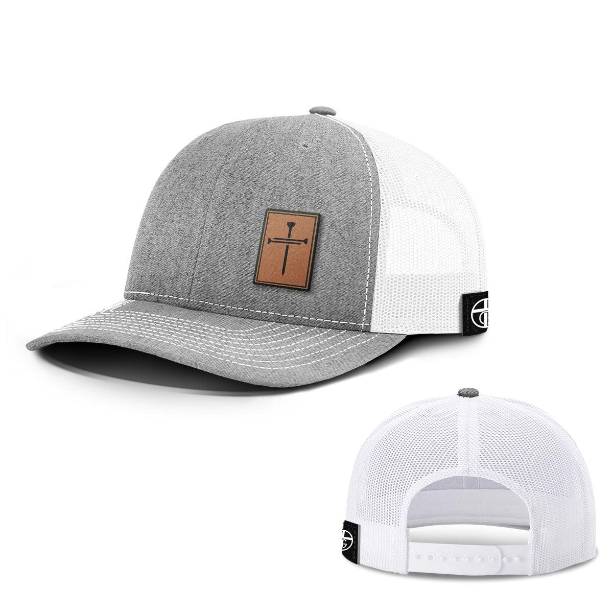 Our True God Hat Snapback / Heather and White / One Size 3 Nail Cross Leather Patch Hats