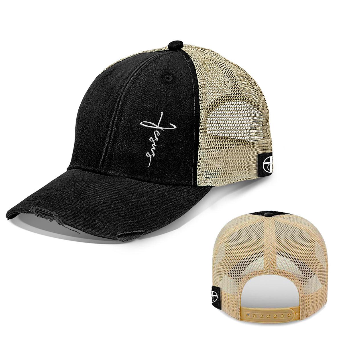 Our True God Hat Trucker / Black / One Size Jesus Cross Lower Left Trucker Hats